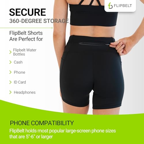FlipBelt Womens High Waisted Compression Biker Shorts with Pockets for Women, Workout Fitness Running Shorts for Gym, Biking3