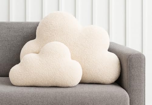 BABEES DEKOKISSEN Boucle Kuschelkissen Wolke XXL GROß 60x35 cm Flauschiges Deko Kissen Wolkenform Geschenk für Baby & Kinderzimmer Weihnachten Mädchen & Jungen Babyshower beige Creme