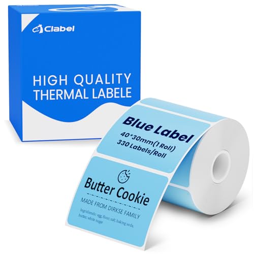 CLABEL 1 Rollo 40x30mm Cinta de Etiquetas Térmicas Azul para Impresora de Etiquetas Autoadhesivas Etiquetado Pegatinas Escuela Empresa Negocio Hogar Precio, 330 Piezas/Rollo(1,57”x1,18”)