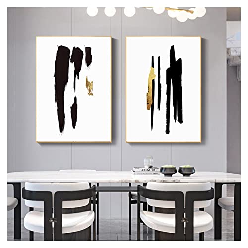 Tableau abstrait pour valoriser mur salon kit déco moderne noir or - 5