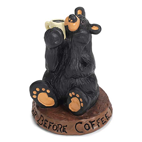 Big Sky Carvers Jeff Fleming Bearfoots Whimsical Bear Before Coffee Holding Cup of Joe Figurine