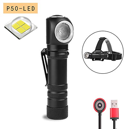 XHP50 Linterna LED y Linterna Frontal Recargable 2 en 1,LUXNOVAQ 6000 Lumen Mini Linternas Potentes EDC Flashlight Linterna Tactica Impermeable con Cable USB Magnético y Batería para Acampada Trabajo
