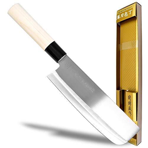 Image of Seki Japan TSUBAZO Japanese Vegetable Kitchen Knife, Stainless Steel Nakiri Knife, Shiraki Handle, 170 mm (6.7 in)