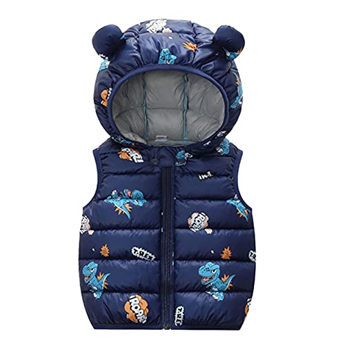 RNTOP Toddler Baby Boys Girls Hooded Puffer Vest Winter Sleeveless Bear Ears Zipper Up Jacket (Navy, 18-24 Months)