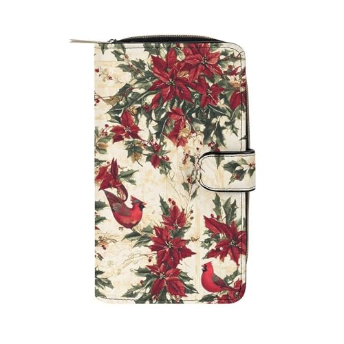 Christmas Cardinal Birds Women's Wallets Leather Fold Clutch Wallet Credit Card Holder Ladies Travel Purse