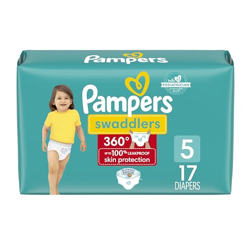 Pampers Swaddlers 360 Pull-On Diapers, Size 5 (22-37 lbs), 17 Count, for up to 100% Leakproof Skin Protection