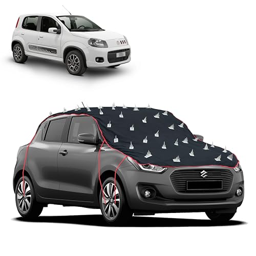 Image of Dog Protection Spike Car Cover for Fiat Uno Bonnet to Roof Easy Installation with 4 Elastic Hook Strap | Anti-Scratch Soft Cotton Inner | Complete Protection from Street Dogs & Monkeys