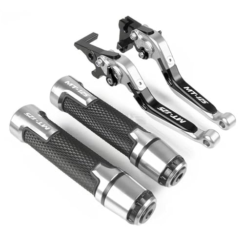MCBXTH Bremshebel Für Yamaha MT125 MT-125 2014-2019 Motorrad MT-125 CNC Bremse Kupplung Hebel Lenker Knöpfe Griff Hand Grip(Silver)