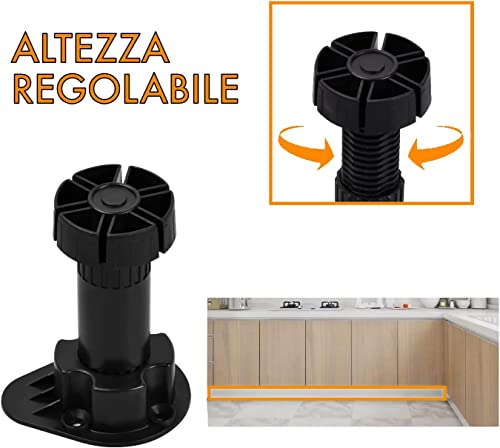 bricoleva.it Set of 4 Black Adjustable Feet for Kitchen Socket, Plastic Feet with Fixing Clip for Kitchen Furniture - Image 4