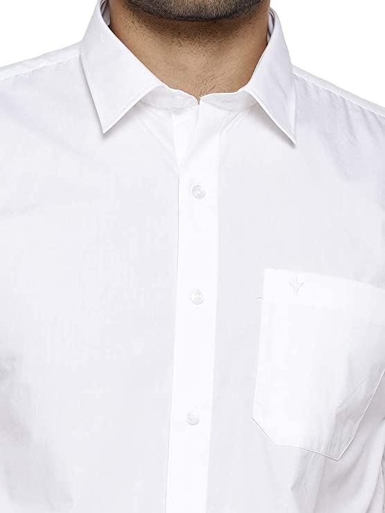 Image of Ramraj Cotton Men Solid Cotton White Half Sleeve Shirt Crafted For A Clean| Versatile| Comfortable look