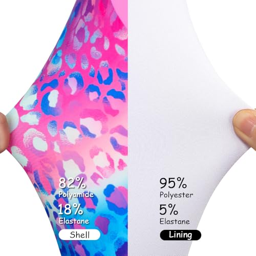 Belovance Girls Swimsuits One Piece Athletic Bathing Suit Size 13 14 Double Adjustable Straps Back Cutout Sporty Color Block Kids Children Pool Beach Swimwear Quick Dry (Rainbow Leopard, 6-7 Years)3