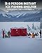 Pop-Up Ice Fishing Tent for 6-8 Persons | Windproof & Warm Winter Shelter with Insulated Oxford Fabric | Portable Hub-Style Design Includes 12 Anchors,Stove Jack,Ropes & Carry Bag,Red