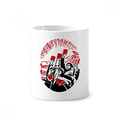 Pot-céramique brosse à dents Chine paysan soldat porte-stylo tasse blanche