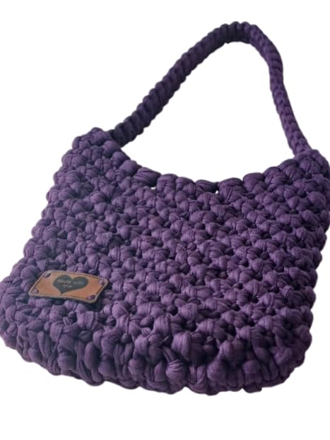 Sac à main en tricot violet style hobo tressé main