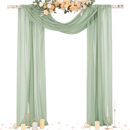 Socomi Sage Green Sheer Wedding Arch Draping Fabric 29' X 20Ft 1 Panel Outdoor Curtain Drapes Extra Long For Bridal Baby Shower Ceremony Birthday Party Decor