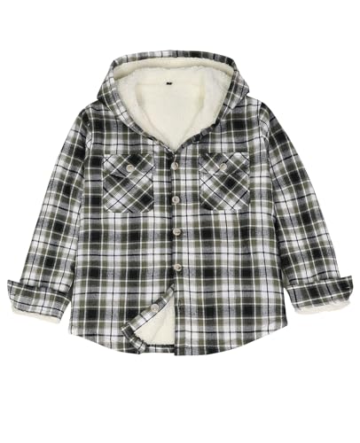 Image of ZENTHACE Boys Sherpa Fleece Lined Flannel Plaid Button Down Shirt Jacket,Hooded Flannel Shirt with Hand Pockets