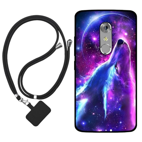 Sunrive Funda Compatible con ZTE Axon 7,Slim Fit Gel Mate Carcasa Case Bumper de Impactos y Anti-Arañazos Espalda Cover (Lobo,Luna,Estrellas)+1 X Correa Universal