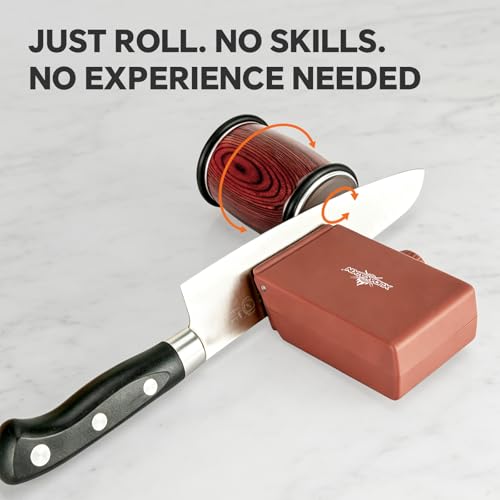 Image of Luxury Knife Sharpening Kit - Patented Multi-Angle Premium Rolling Knife Sharpener for Chef, Fruit, and All Steel Knives,Gift for Men /Dad (Brown)