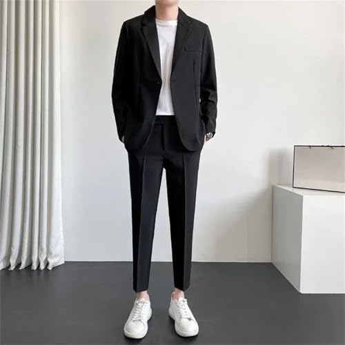 Men Suit 2 Piece Outfit Set Korean Casual Blazers and Pants Ceremony Wear4