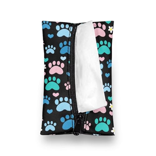 Colored Cartoon Paws Purse Tissue Holder Reusable Travel Tissue Pouch Fabric Purse Zipper Enclosed Tissue Holder for Purse Coins Tissue Pouch for Bag Car Office Home
