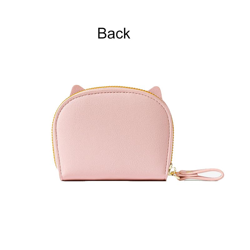 Credit Card Holder Wallet, Cute Cat Small Accordion PU Leather Card Wallet, Zipper Coin Purse with 11 Card Slots for Girls and Women Pink3