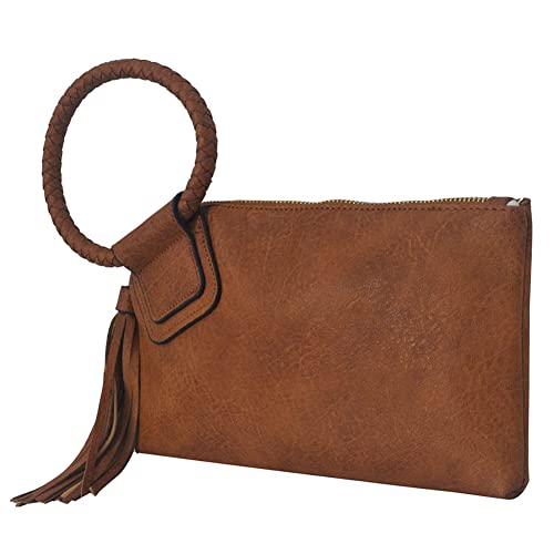 Image of NGIL Faux Leather Mini Wristlet Purse | Women's Handbag, Fashion Wristlet Wallet, Compact Everyday Purse with Fringe Tassel