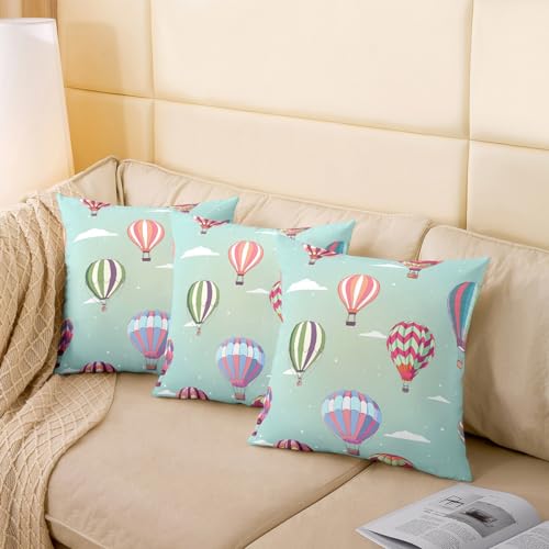 Castle Fairy CYJ17379SJC-KD_45X45X2 Hot Air Balloon Throw Pillow Covers 18 Inchx18 Inch For Kids Cartoon Clouds Cushion Covers Watercolor Hot Air Balloons Cushion Case Cute Dot Circles Bedroom Decor,Set Of 2 thumb #3