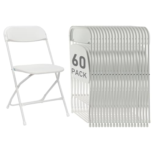 susici 60 Pack White Plastic Folding Chairs, Portable Party Chairs, Stackable Commercial Seats with Steel Frame for Home Office Wedding Party Indoor Outdoor Events Chairs, 350lbs Capacity