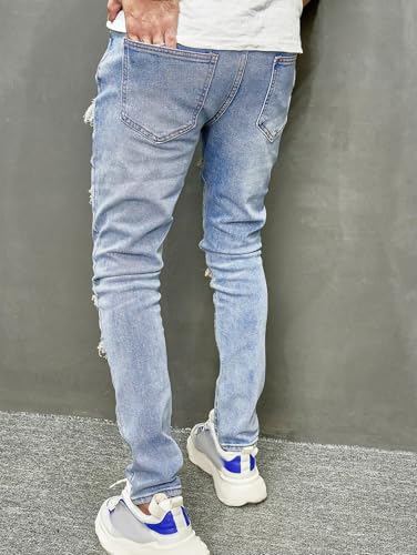 ZAFUL Men's Ripped Straight Leg Jeans Frayed Zipper Loose Fit Layered Distressed Stretchy Denim Pants4