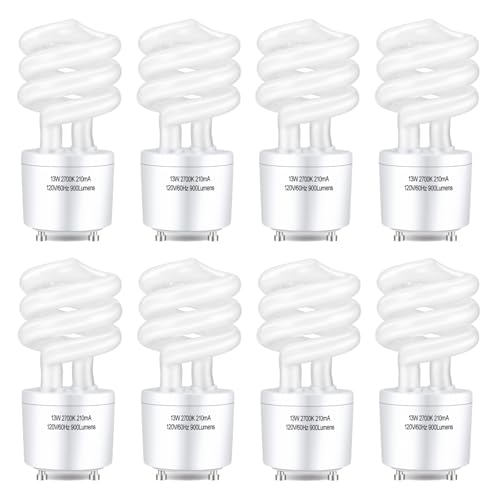 Image of Winkcao CFL Light Bulbs GU24 Base, T3 Spiral 13Watt (60Watt Equ) Soft White 2700K 900lm Compact Fluorescent Light Bulbs, UL Approved, 120v 60Hz, Self Ballasted CFL Bulbs, Pack of 8