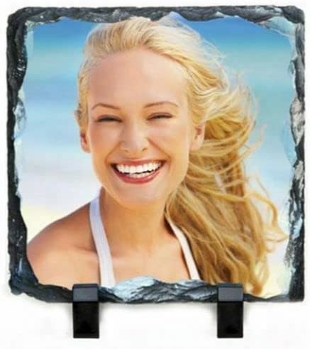 Babyobaidi Personalised LARGE square rock slate photo 20cm x 20cm with stand