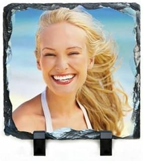 Babyobaidi Personalised LARGE square rock slate photo 20cm x 20cm with stand