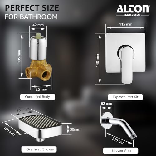 Image of ALTON FAM3352, Brass, Single Lever Bathroom Concealed Shower System with Overhead Shower and Arm | Silver