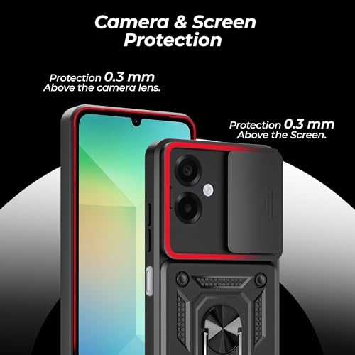 Image of A rtistque Armor Bumper Back Cover Case for Samsung Galaxy A06 5G | Ring Holder Stand | Sliding Camera Protection | Shockproof Heavy Duty Design | Samsung Galaxy A06 Back Cover - Black