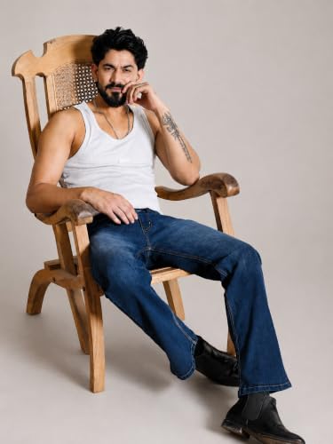 Image of Men's Bootcut Denim Pants || Men's Bell Bottom Jeans || Wide Leg Flared Jean's for Men || High Waist Stretchable Retro Fit || Cotton Jean for College Casual