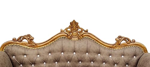Image of Wooden 5 Seater Sofa Set | 3+ 1+1 Solid Wood Hand-Carved Brown Sofa with Gold Finish | Traditional Design Furniture for Living Room | Home | Office