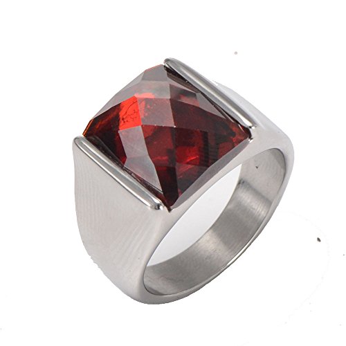 LALOPEZ Anello da uomo in acciaio al titanio con granato e rubino semplici taglia 30