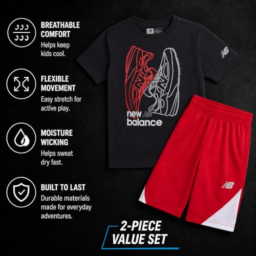 Image of New Balance Boys Athletic Shorts Set - 2 Piece Cotton Blend Jersey Shirt and Active Basketball Shorts for Boys