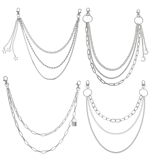 4 Stück Hosenkette, Jeanskette Hosen Kette Punk Hip Hop Hosenkette Set, Hosenkette Herren, Hosenkette Damen(37-47cm /14.57-18.5inch) Gürtel Kette Hosenkette Für Damen Männer