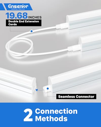 ensenior 6-pack t5 led shop lights 4ft 2000lm 6500k super bright white integrated single fixture 20w linkable utility commercial lighting for gymgarageceilingunder cabinet plug amp play