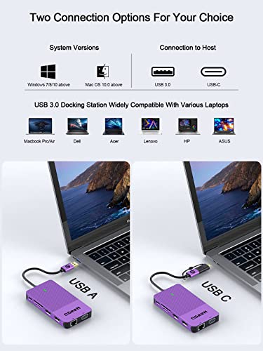 Image of QGeeM USB 3.0 Laptop Docking Station, Triple Display USB Hub Hdmi Splitter Extender Dual Monitor,USB Dock with 2 HDMI,VGA,USB 3.0,Compatible for MacBook M1 M2 M3 M4 Dell HP Lenovo Mac OS-Purple