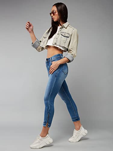 Image of Dolce Crudo Women's Skinny High Rise Bleached Cropped Stretchable Denim Jeans