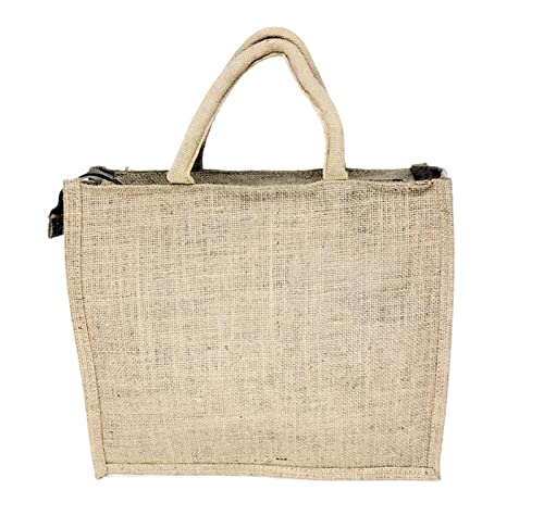 Image of Cycle & Corn Design Jute Bag with Zip Closure | Tote Lunch Bag | Multipurpose Bag (6)