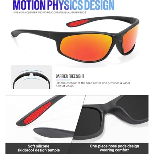 Image of Stylish Polarized Sports Sunglasses for Men Women - Unbreakable HD Clear Vision Cricket Motorcycle Riding Running Cycling Biking Driving Wraparound Branded Oval Goggles