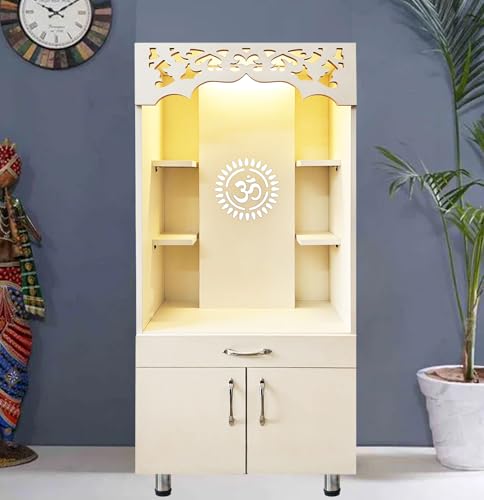 Alpine Willow Wooden Temple for Home (Pre-Assembled) Corian Design mandir I Pooja Mandir Unit I Dev ghar I Puja ghar I Puja Stand (Frosty White, 2 X 4 FT)