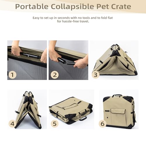 Pettycare 36 Inch Collapsible Dog Crate with Curtains Travel Dog Crate for Airflow and Calm Soft Pet Kennel with Portable Bag and More Chew Proof Mesh Indoor & Outdoor Beige 4 Door Curtains - Image 5