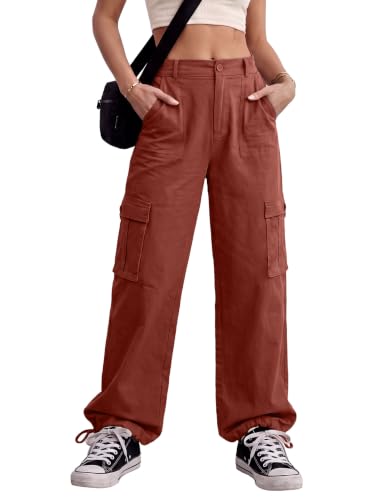 Lepunuo Women's Lightweight Hiking Cargo Pants Outdoor Casual Travel Elastic Waist Lounge Pants Tomato Red