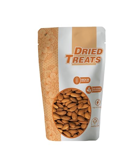 Image of Dried Treats Almonds 250 Grams - Raw, Whole And Delicious |Crunchy Texture without Sugar and Salt | Ideal for Snacking, Baking, Smoothies & Meal also for Healthy Lifestyle