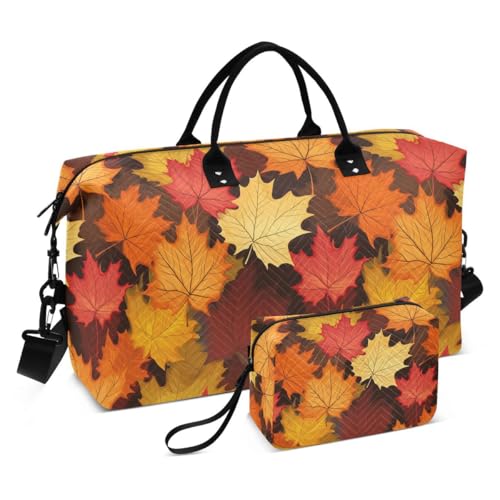 Maple Leaves 3d Travel Duffle Bag Gym Bag Weekender Bags with Toiletry Bag Travel Trip Tote Bag