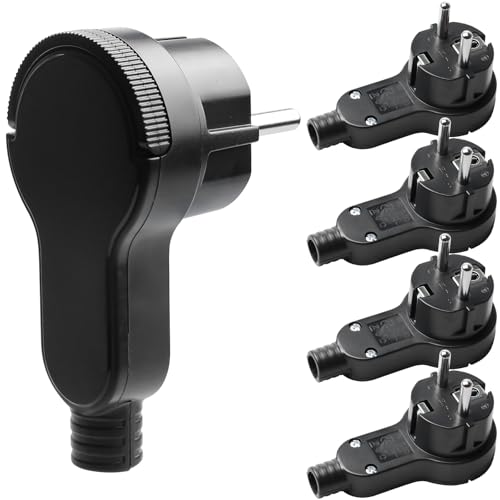 5 connettori Schuko piatti, 250 V, 16 A, spina piatta Schuko con manico pieghevole e protezione antipiega, spina di protezione per cavi fino a 3 x 1,5 mm², colore nero